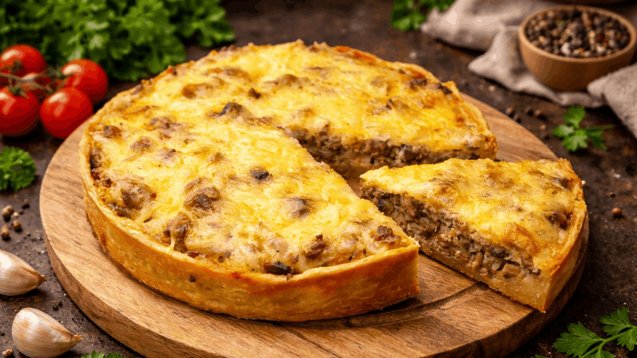 Meat and Mushroom Quiche Classic French Savory Pie